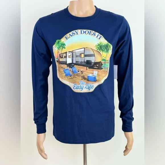 The Easy Life "Easy Does it" Long Sleeve Navy Blue T-shirt, Men's Size Small - Picture 2 of 11